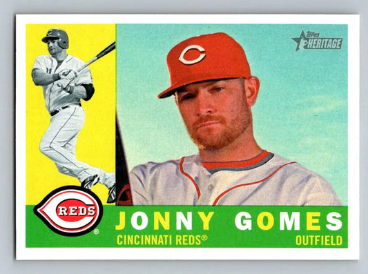 Jonny Gomes 2009 Topps Heritage #609 baseball card featuring Cincinnati Reds star