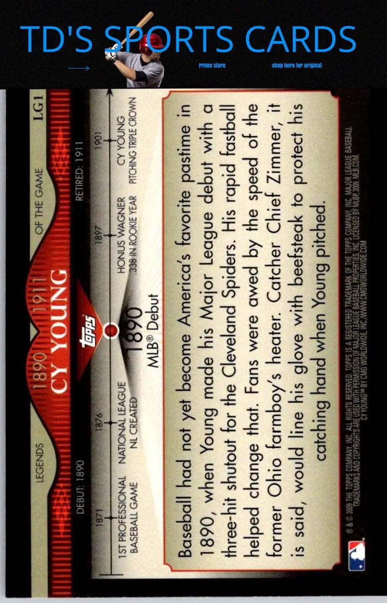 Baseball card back for 2009 Topps LG1 Cy Young Legends of the Game