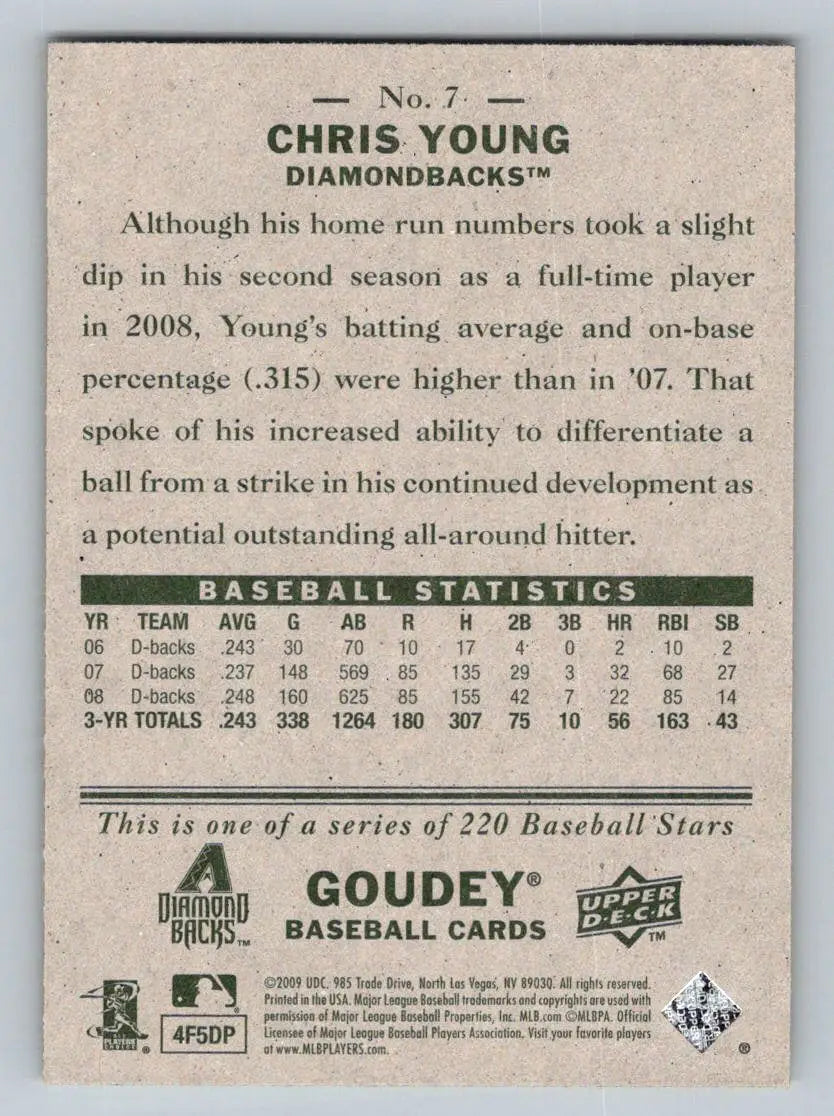 Chris Young baseball card from 2009 Upper Deck Goudey #7 Arizona Diamondbacks