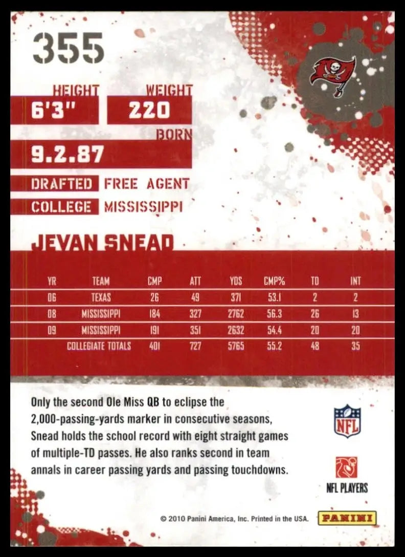 2010 Score Jevan Snead Rookie Tampa Bay Buccaneers Football Card NFL Sports - Football Card