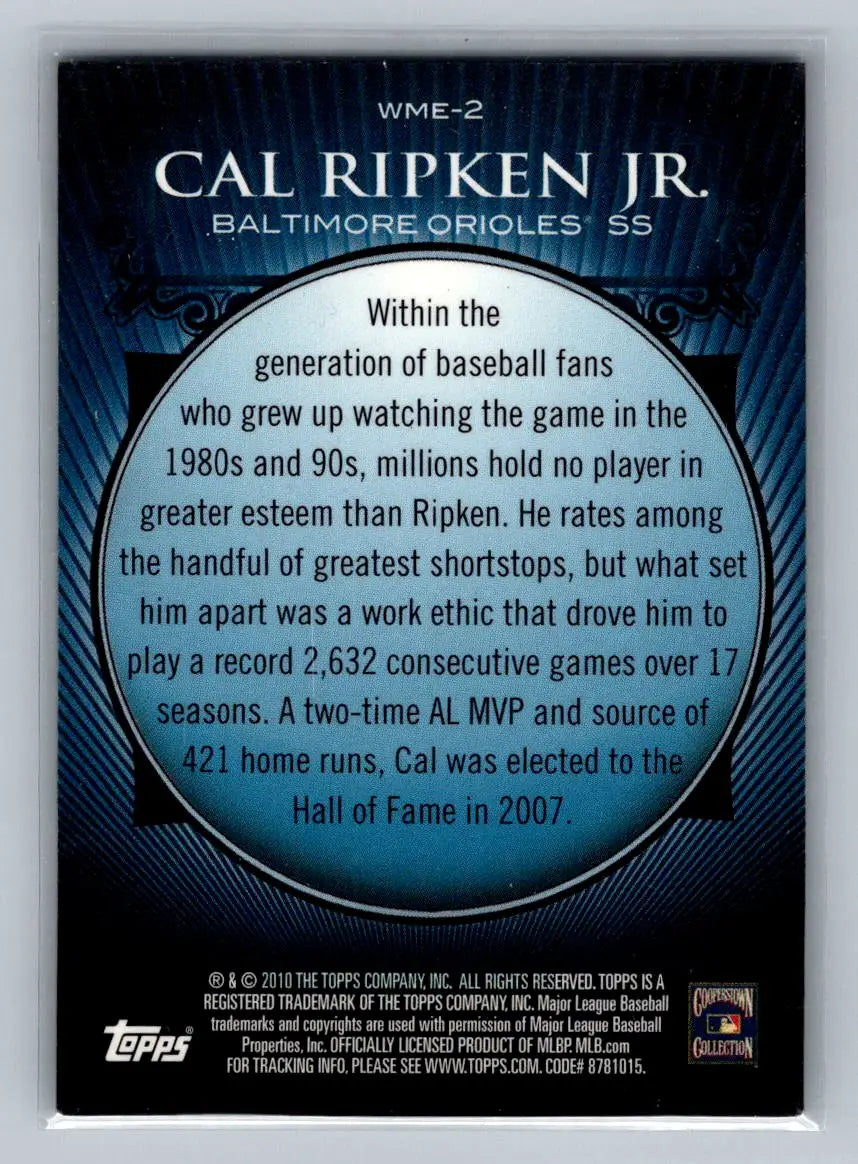Cal Ripken Jr. baseball card back from 2010 Topps Chrome Baltimore Orioles set