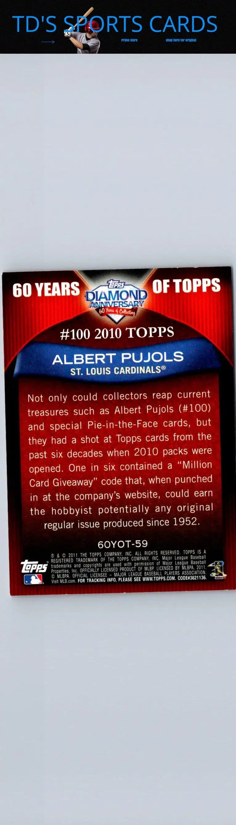 2010 Topps St. Louis Cardinals #STL1 Albert Pujols baseball card for collectors