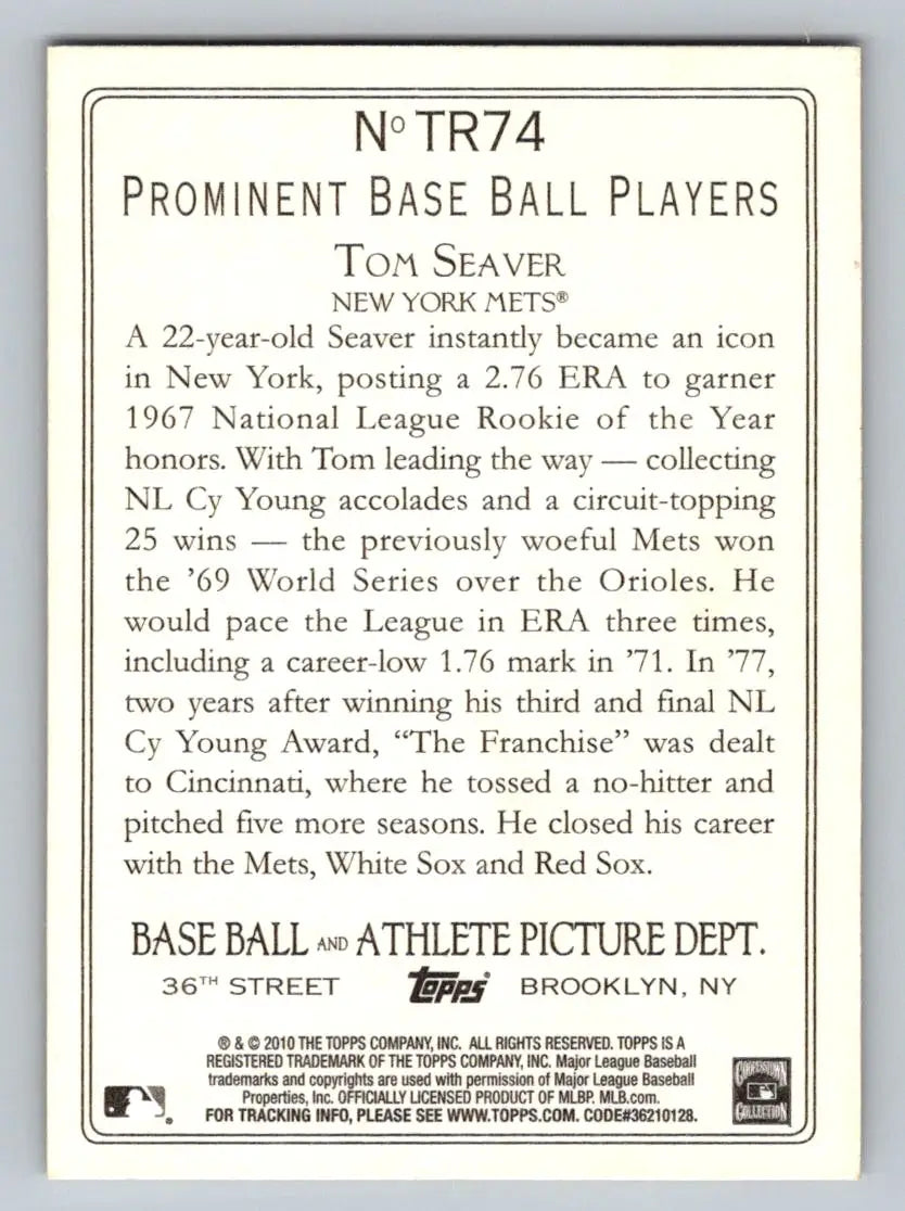 Tom Seaver baseball card from 2010 Topps Turkey Red TR74 New York Mets