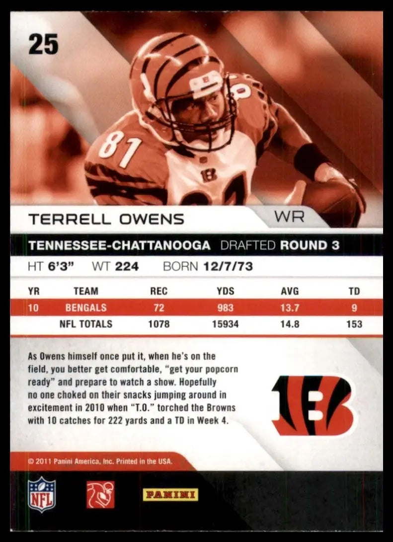 2011 Panini Absolute Memorabilia Terrell Owens #25 Cincinnati Benglas Football - Football Card