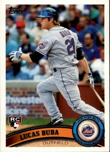 Lucas Duda rookie Mets baseball card in protective sleeve with original gloss