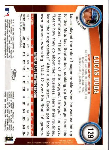 2011 Topps Lucas Duda rookie Mets baseball trading card with original gloss