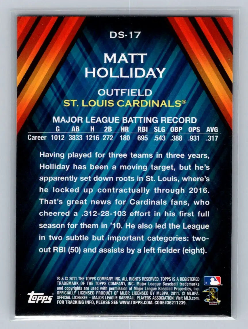 Matt Holliday Diamond Stars card from 2011 Topps St. Louis Cardinals collection