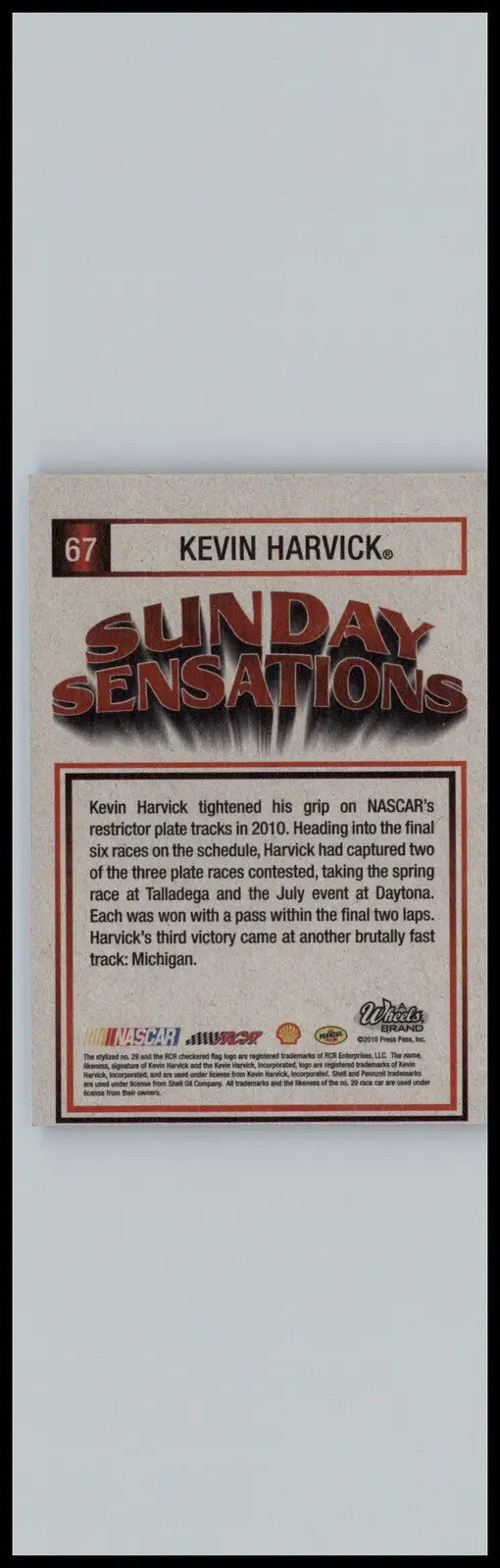 2011 Wheels Element Kevin Harvick trading card featuring Sunday Sensations for collectors