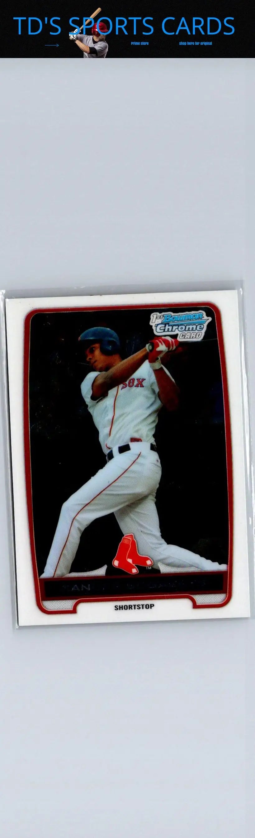 Baseball card of Xander Bogaerts in batting stance from 2012 Bowman BCP105 Chrome Prospects