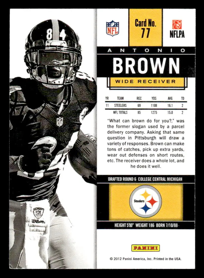Antonio Brown football card from Panini Contenders featuring Pittsburgh Steelers memorabilia