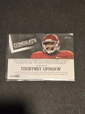 2012 Press Pass Courtney Upshaw Autographs Gold football card with signed Courtney Upshaw autograph
