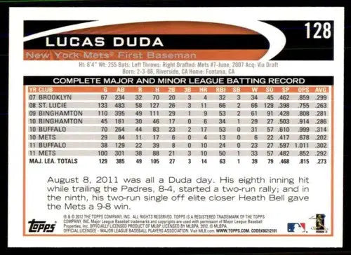 2012 Topps #128 Lucas Duda NM-MT Mets ID:70850 - Trading Cards