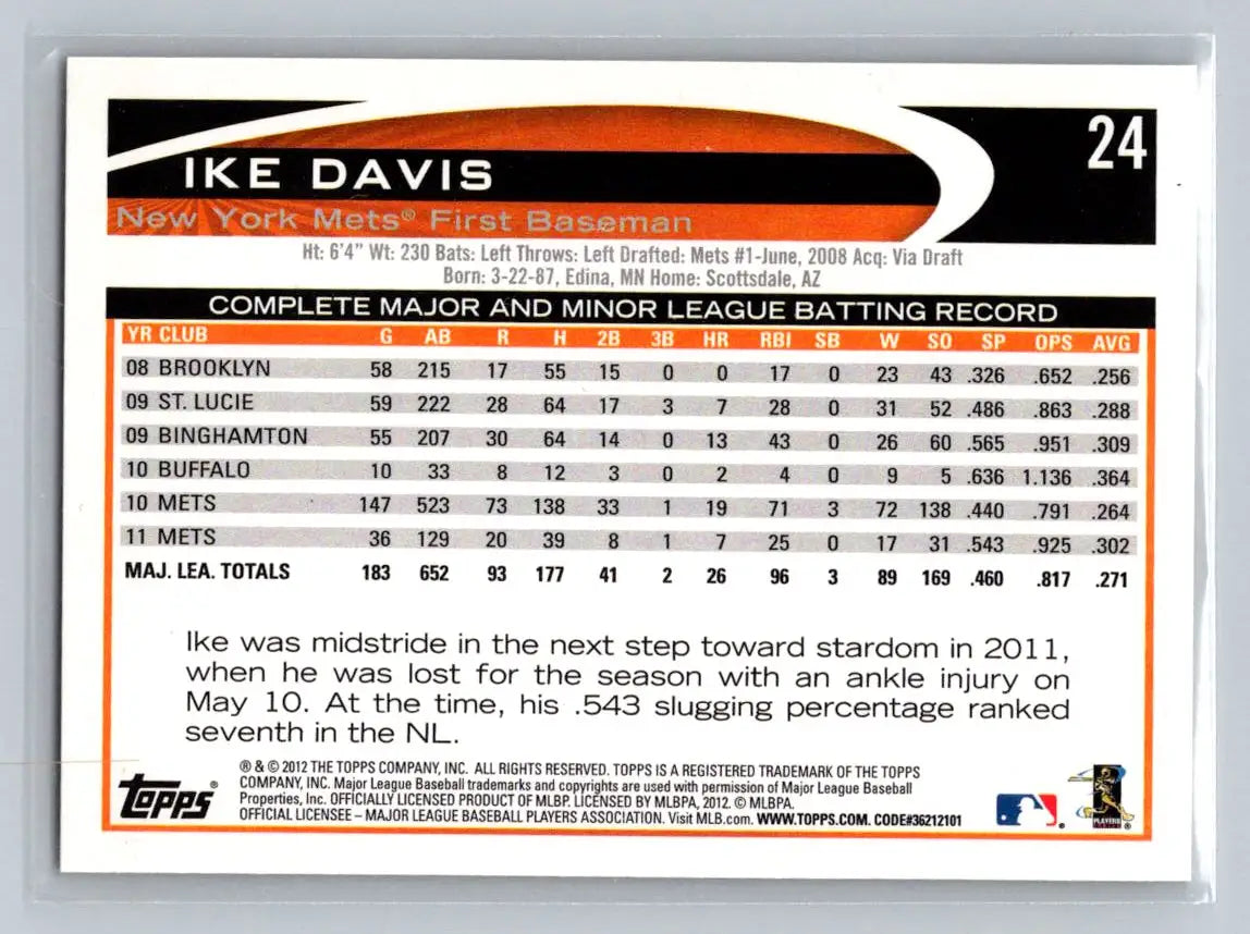 Ike Davis baseball card from 2012 Topps #24a featuring the New York Mets