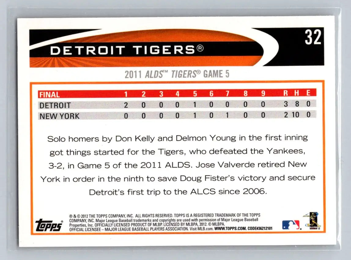 Baseball card back of 2012 Topps #32 featuring Detroit Tigers trading cards