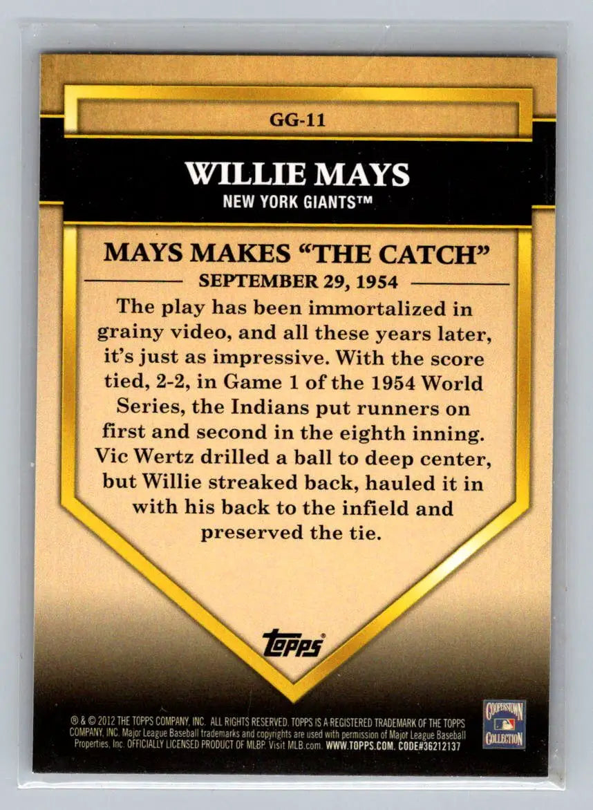 Willie Mays baseball card from 2012 Topps Golden Greats New York Giants collection