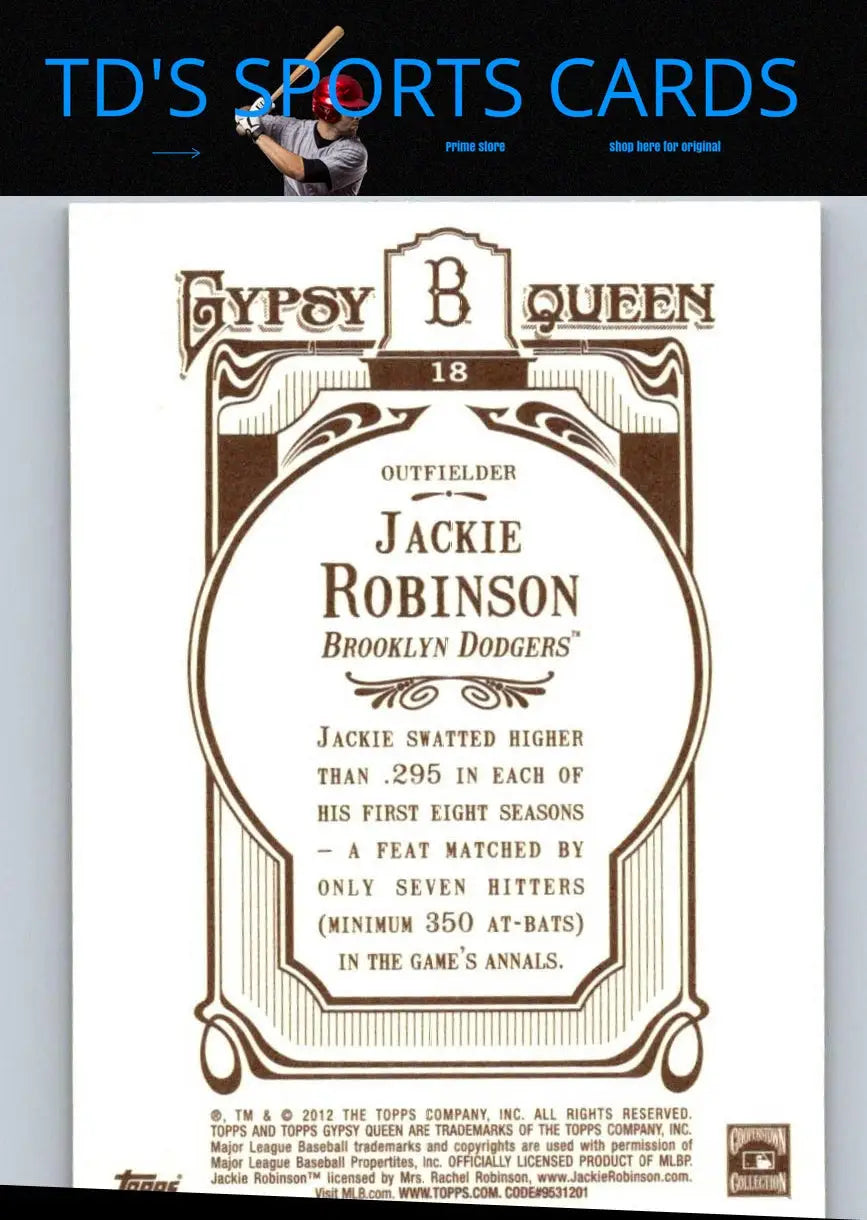Jackie Robinson baseball card from 2012 Topps Gypsy Queen series