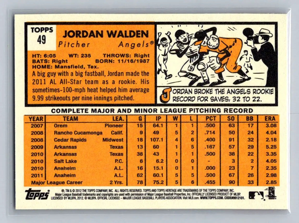 Jordan Walden 2012 Topps Heritage #49 baseball card featuring Los Angeles Angels player