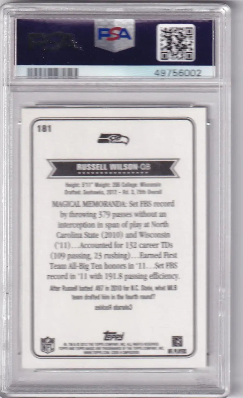 2012 Topps Magic PSA 9 #181 Russell Wilson - Seattle Seahawks
