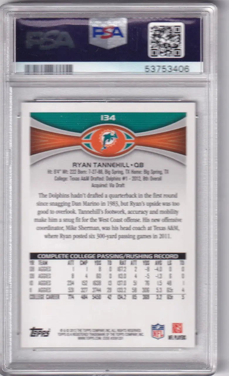 Graded Ryan Tannehill Miami Dolphins football card in 2012 Topps PSA 9 series