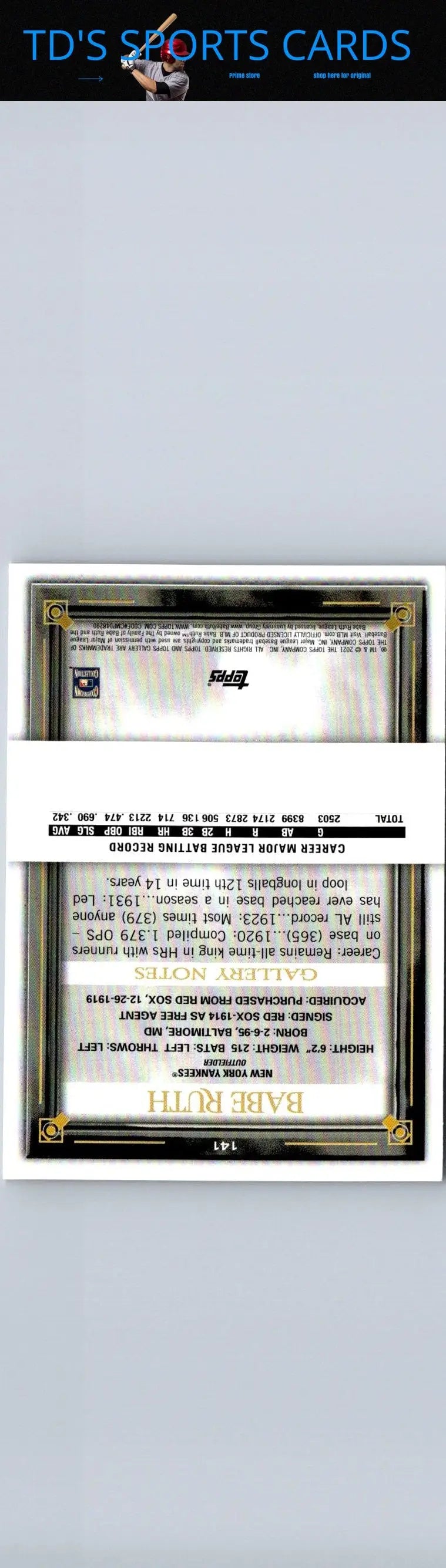 Babe Ruth baseball card from 2012 Topps Stickers #26 trading cards collection