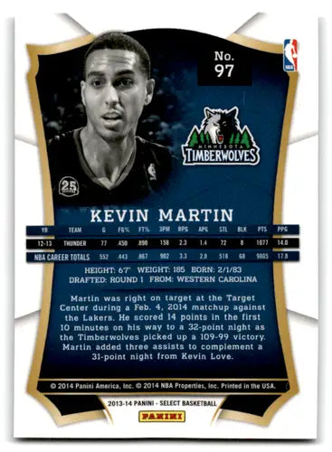 Kevin Martin basketball card from Panini Select 2013-14 with original gloss Timberwolves