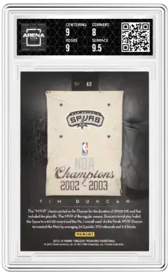 Graded Tim Duncan basketball card from Panini Timeless Treasures Timeless Teams collection