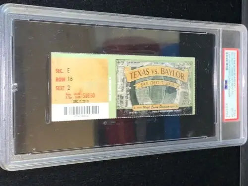 Encased ticket for Baylor Bears Football final game at Floyd Casey Stadium in Texas
