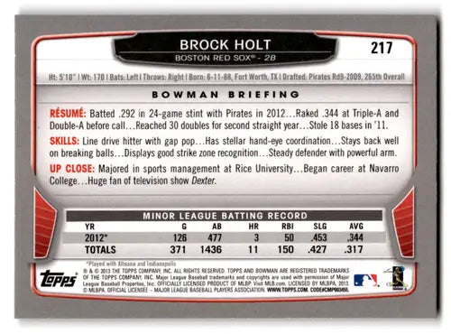 2013 Bowman Gold #217 Brock Holt NM-MT Red Sox ID:72115 - Trading Cards