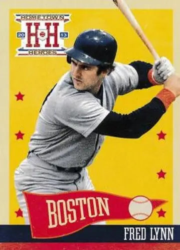 Baseball card featuring Fred Lynn in batting stance from Panini Hometown Heroes series