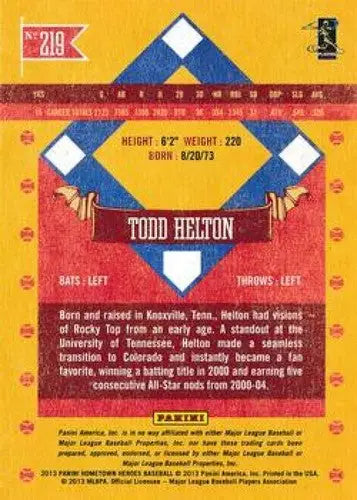 2013 Panini Hometown Heroes #219 Todd Helton NMMT Rockies - Trading Cards