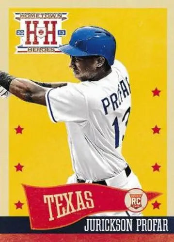 Original gloss Panini Hometown Heroes Jurickson Profar baseball card displayed in Rangers product