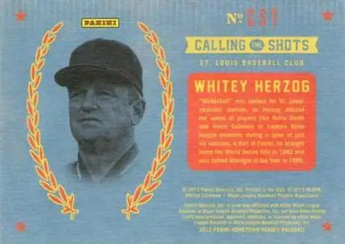 2013 Panini Hometown Heroes Calling the Shots #7 Whitey Herzog NM-MT Cardinals - Trading Card