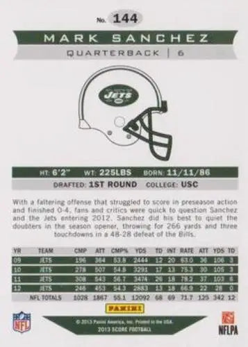 2013 Panini Score #144 Mark Sanchez NM-MT football card with original gloss NY Jets