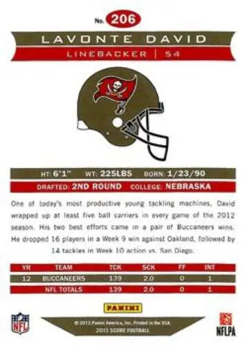 LaVonte David football card from 2013 Panini Score with original gloss NM-MT Buccaneers