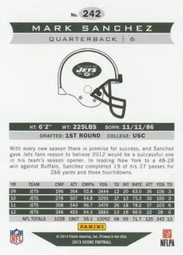 2013 Panini Score Air Mail #242 Mark Sanchez football card with original gloss for NY Jets
