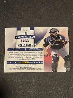 Michael Rivera baseball card from 2013 Panini USA Baseball 18U National Team Jersey Signatures