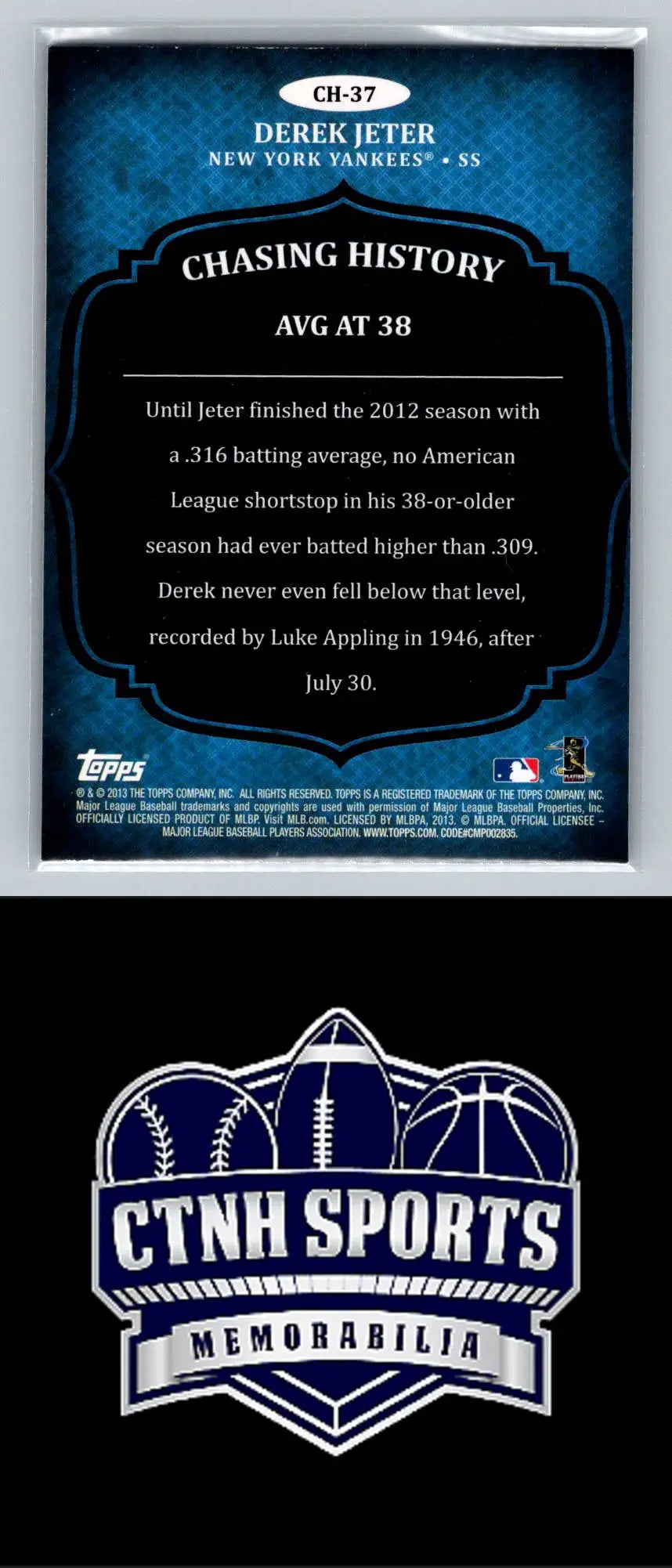 Derek Jeter baseball card from 2013 Topps Chasing History Silver Foil collection