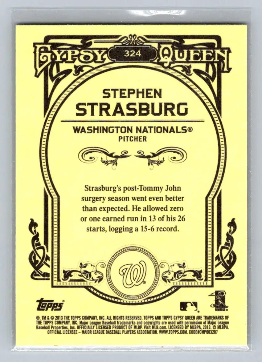Stephen Strasburg baseball card from 2013 Topps Gypsy Queen #324a Washington Nationals