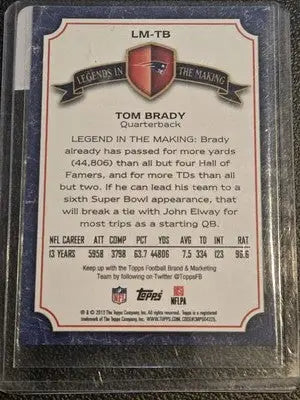 Tom Brady Legends football card from 2013 Topps Brady Legends collection