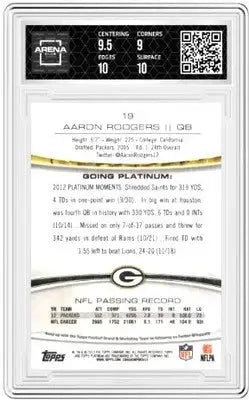 Graded 2013 Topps Platinum Aaron Rodgers football card in mint condition