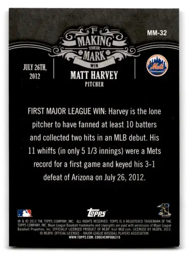 2013 Topps Update Making Their Mark #MM-32 Matt Harvey NM-MT Mets ID:70760 - Trading Cards
