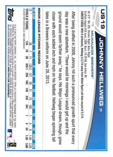 2013 Topps Update #US19 Johnny Hellweg NM-MT RC Rookie Brewers ID:72116 - Trading Cards