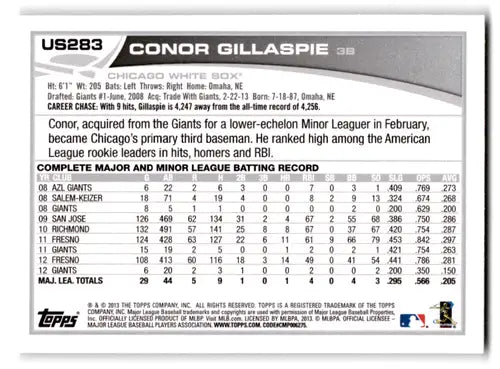2013 Topps Update US283 Conor Gillaspie White Sox baseball card NM-MT