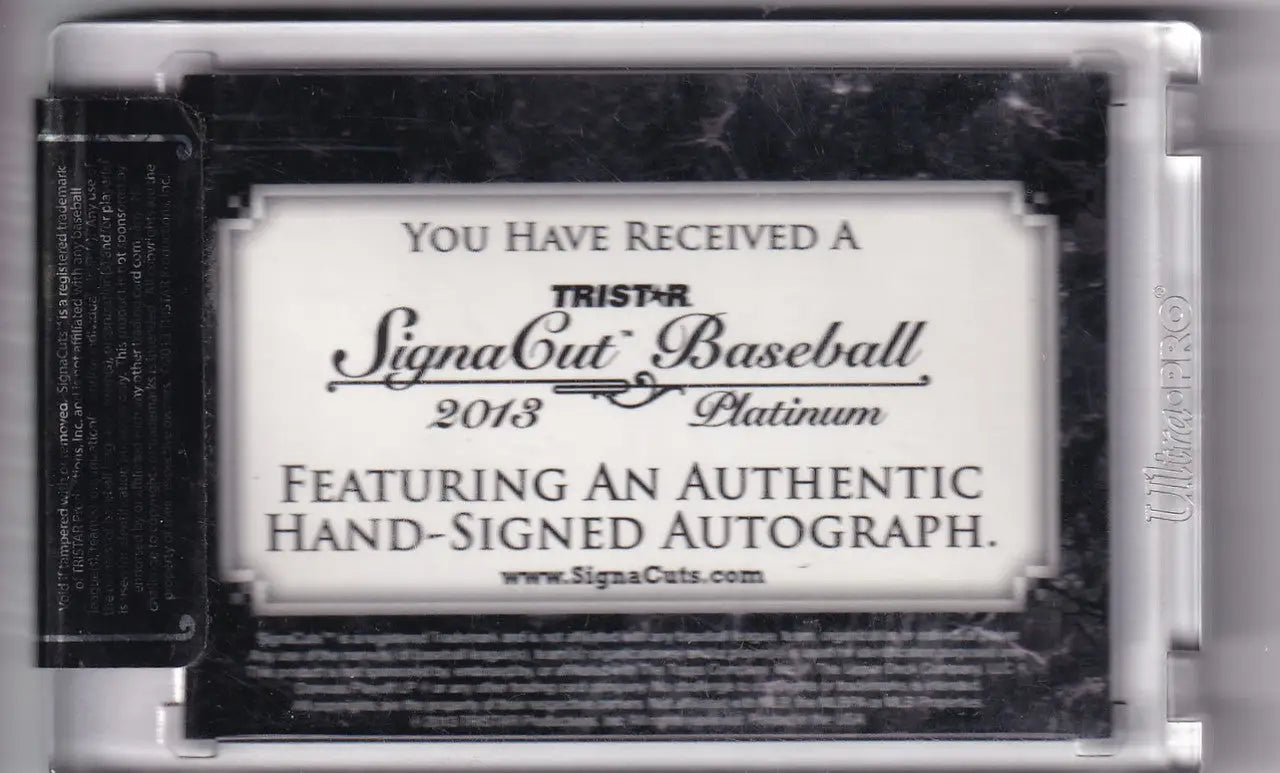 Encased Tristar SignaCut Baseball Platinum card with authentic hand-signed autograph