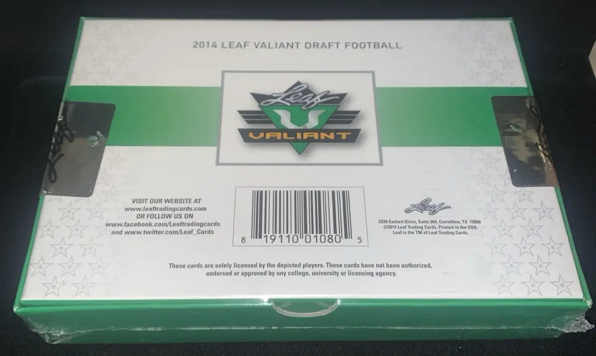 Sealed 2014 Leaf Valiant Draft Football box with autographs set checklist and rookie RC