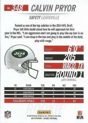 Calvin Pryor 2014 Score Rookies #348 NM-MT NYC Jets card with original gloss finish