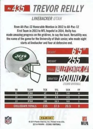 Trevor Reilly football card 2014 Score Rookies NY Jets original gloss NM-MT condition