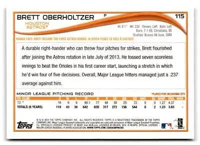Brett Oberholtzer trading card from the 2014 Topps #115 baseball cards collection