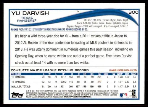 2014 Topps #300 Yu Darvish NM-MT Rangers ID:70835 - Trading Cards