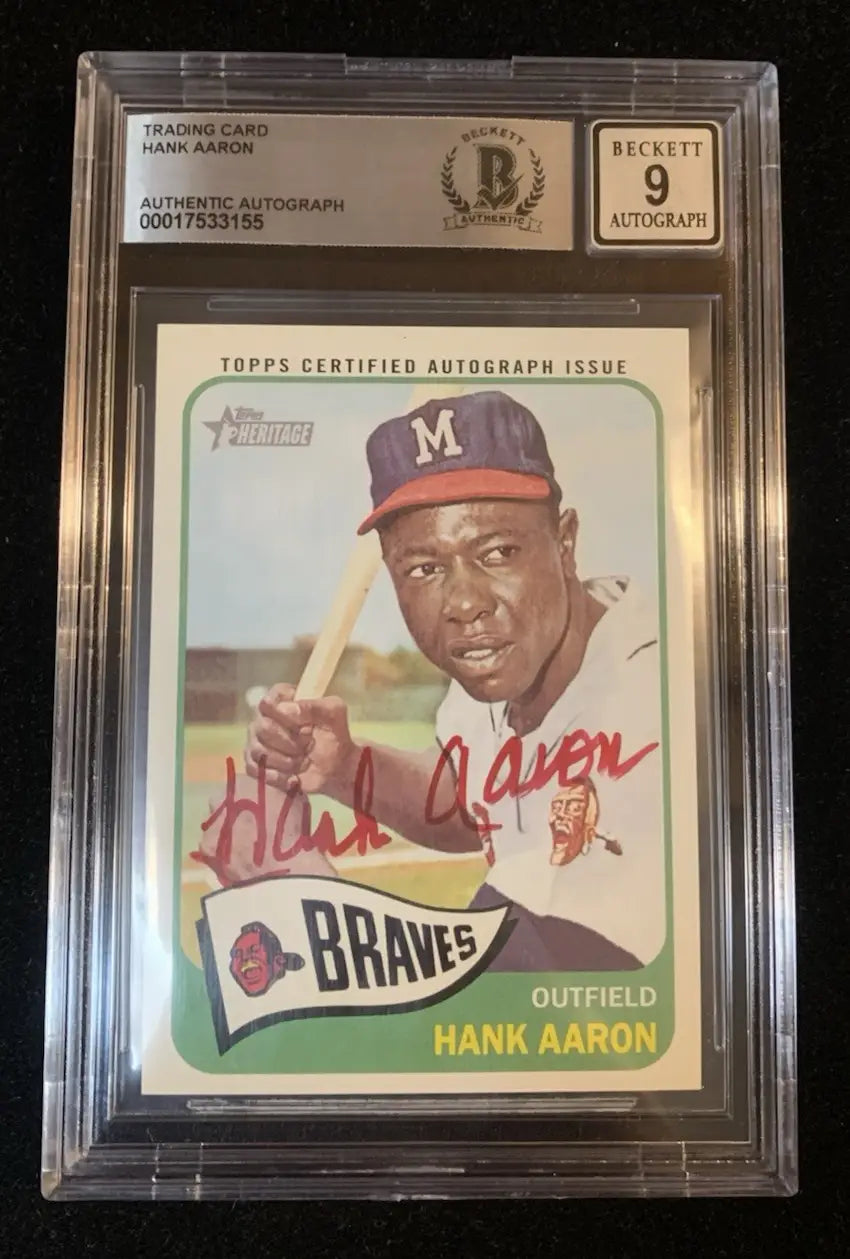 2014 TOPPS HERITAGE 1965 HANK AARON RED AUTOGRAPH ATLANTA BRAVES BGS 9 - Trading Cards